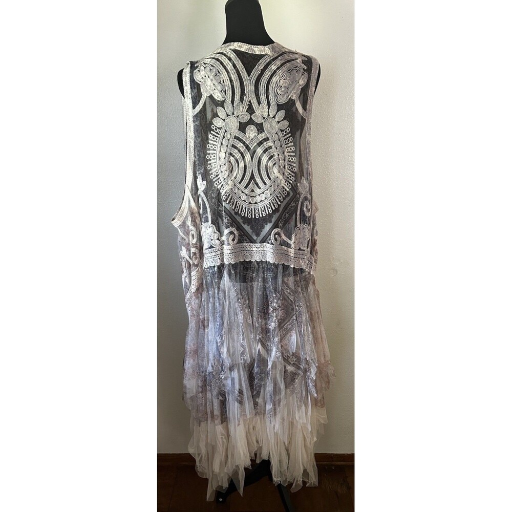 Origami Layers Of Tulle Boho Duster Vest Size OS Lagenlook Kimono - Picture 4 of 12